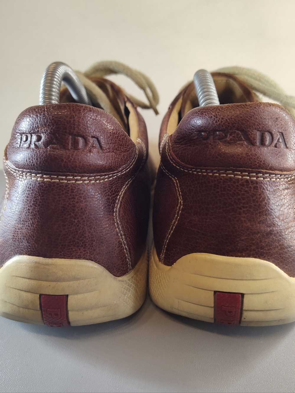 Prada Men's Leather Lace Up Casual Sneakers Low Top Brown Sz 8 US 7 UK - Picture 4 of 8